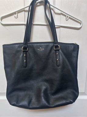 kate spade black leather tote with gold accents